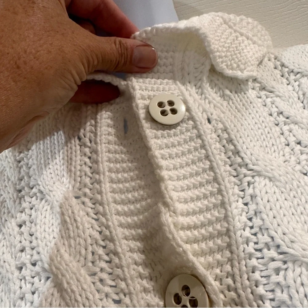 Fabiana Filippi Snow White Short Sleeve Cable Knit Cardigan  medium